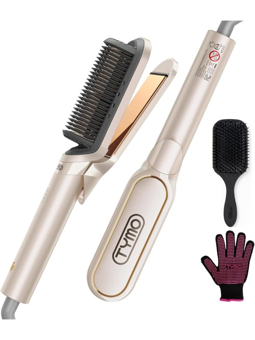2-in-1 Hair Straightener Brush & Hot Comb, Ceramic Anti-Frizz, Dual Voltage